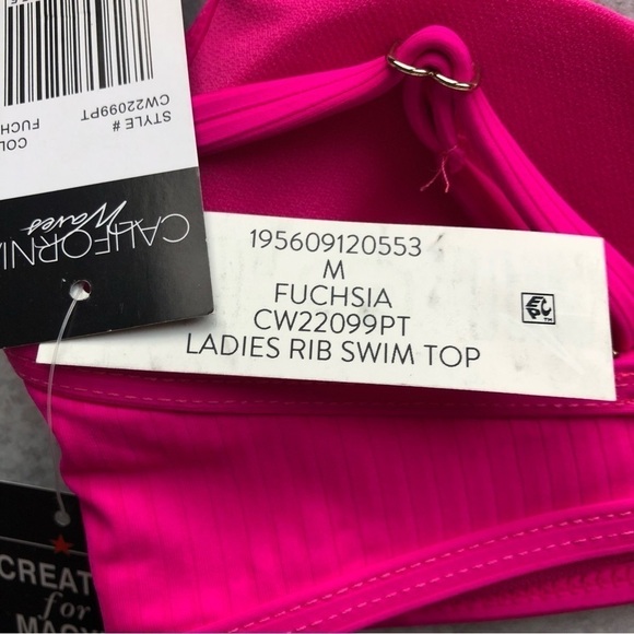 California Waves Ribbed Swim Bikini Top Fuschia Medium - Picture 3 of 8